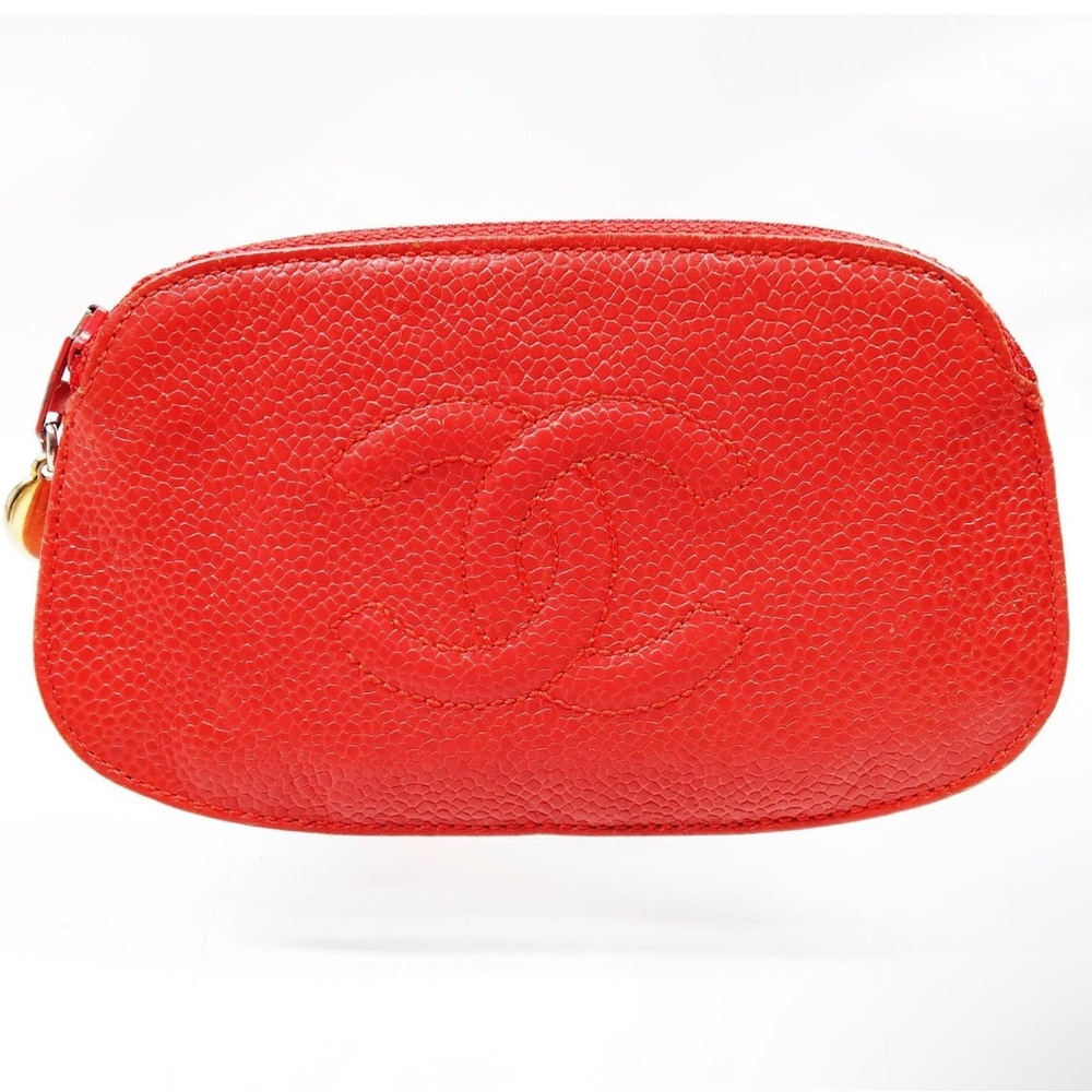 Chanel Coin Case  Keychain Caviar Skin Vintage Preowned